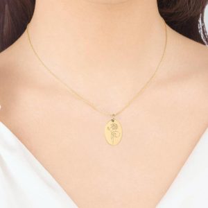 14k Solid Gold August Birth Flower Necklace, Handmade Personalized Custom Necklace, Birthday Gift for Her, August Poppy Necklace