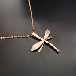 18k Solid Gold Dragonfly Necklace, Bug Necklace, Handmade Jewelry Gift for Her, Dragonfly Bug Gold Pendant