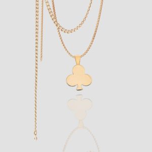 14k Solid Gold Clover Necklace, Poker Solid Gold Pendant Necklace, Handmade Clover Pendant, Poker Necklace Luck and Luxury