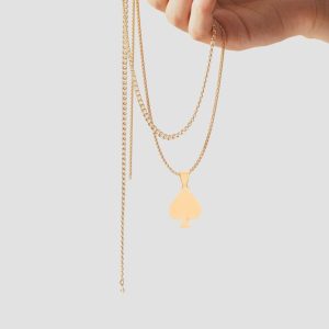 Handmade 14k Solid Gold Ace of Spades Necklace, Poker Charm
