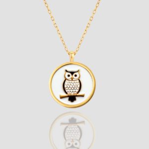 18k Solid Gold Owl Necklace, Bird Necklace, Handmade Jewelry Owl Charm, Solid Gold Owl Pendant