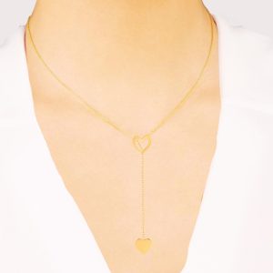 Valentine 18k Solid Gold Heart Necklace, Handmade Y Shaped Heart Necklace, Valentine's Gift for Her, Romantic Love Y Heart