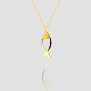 Fish Necklace, 18K Solid Gold Handmade Fish Pendant Necklace, Minimal Goldfish Charm Necklace