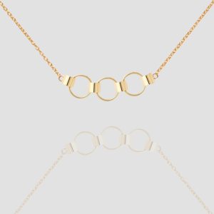 18K Solid Gold Triple Hoop Necklace and Hoop Earrings Set, Handmade Dainty 3 Ring Linked Hoop Necklace, Circle Chain Necklace
