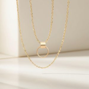 14K Solid Gold Hoop Necklace, Handmade Minimal Ring Hoop Pendant Necklace, Gold Round Necklace
