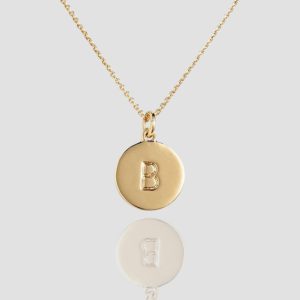 18K Solid Gold Initial Disc Necklace, Handmade Initial Letter Coin Pendant Necklace, Personalized Dainty Round Initial Pendant
