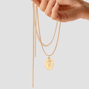 14k Solid Gold August Birth Flower Necklace, Handmade Personalized Custom Necklace, Birthday Gift for Her, August Poppy Necklace