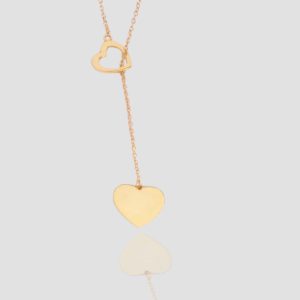 Valentine 18k Solid Gold Heart Necklace, Handmade Y Shaped Heart Necklace, Valentine's Gift for Her, Romantic Love Y Heart