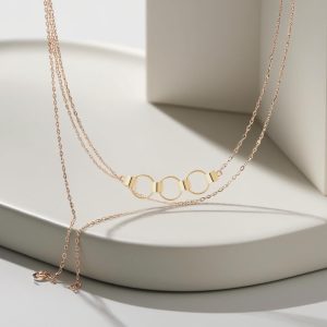 14K Solid Gold Hoop Necklace, Triple Hoop Charm Necklace, Handmade Dainty 3 Ring Linked Hoop Necklace, Circle Chain Necklace, Hoop Earrings