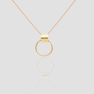 18K Solid Gold Hoop Necklace, Handmade Dainty Ring Hoop Pendant Necklace, Gold Round Necklace