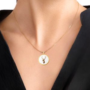 18K Solid Gold Deer Pendant, Renifer Necklace, Handmade Gold Deer Necklace, Luxury Gift for Christmas, Xmas Gift for Her