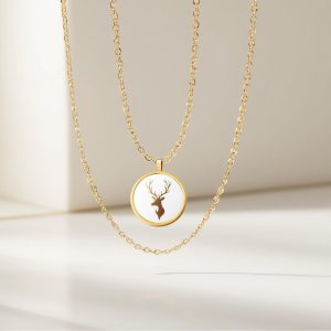 18K Solid Gold Deer Pendant, Renifer Necklace, Handmade Gold Deer Necklace, Luxury Gift for Christmas, Xmas Gift for Her