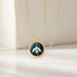 18K Solid Gold January birth Flower Necklace, Personalized January Snowdrop flower, Handmade Jewelry, January Birthday gift
