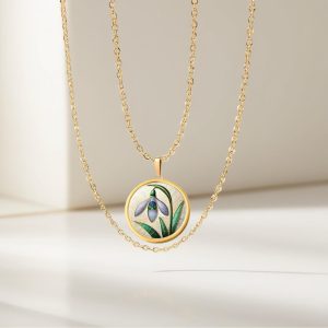 18K Solid Gold January birth Flower Necklace, Personalized January Snowdrop flower, Handmade Jewelry, January Birthday gift