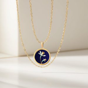 18K Solid Gold March Birth Flower Necklace, Personalized March Daffodil Flower, Handmade Jewelry, March Birthmonth Flower gold Daffodil