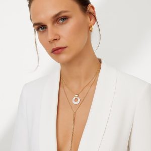 Handmade 18K Solid Gold Karma Necklace, Mother of Pearl Pendant