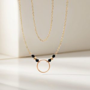 18K Solid Gold Karma Necklace, Handmade Minimalist Circle Pendant