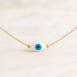 Handmade 14K Gold Evil Eye Necklace, Dodger Blue Pendant