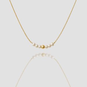14k solid gold Beaded Pearl Necklace | Dainty Minimal Bead Short Necklace, Bridesmaid, Christmas gift
