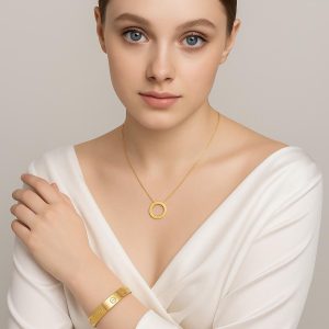 Handmade 18k Solid Gold Karma Necklace, Minimalist Geometric Circle Pendant