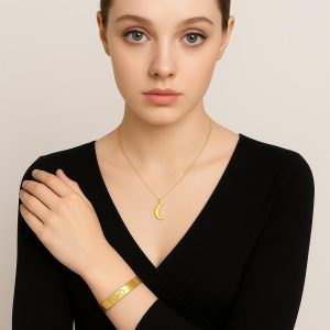 Handmade 14k Solid Gold Moon Pendant Necklace, Dainty Crescent Charm