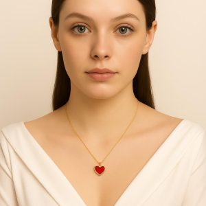 Handmade 14k Gold Red Heart Pendant Necklace, Dainty Valentine's Gift