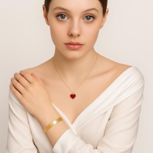 Handmade 18k Solid Gold Heart Necklace | Red Enamel Pendant