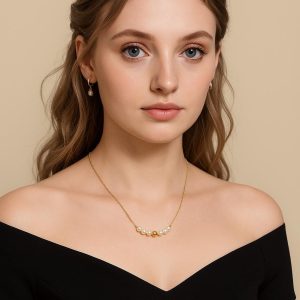 14k solid gold Beaded Pearl Necklace | Dainty Minimal Bead Short Necklace, Bridesmaid, Christmas gift
