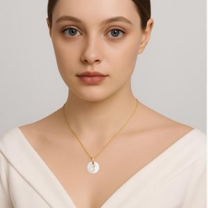 Handmade 14k Solid Gold Initial Necklace, Shell Pendant, Personalized Letter J