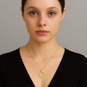 14k Solid Gold Karma Necklace, Minimalist Circle Pendant