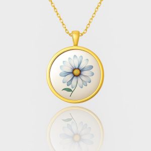 18K Solid Gold April Birth Flower Necklace, Cold Enamel Daisy Pendant