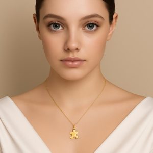 18k Solid Gold Puzzle Necklace, Handmade Minimal Dainty Puzzle Pendant, Minimalist Handcrafted Jewelry