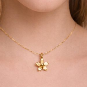 18k Solid Gold Blossom Necklace, Flower bloom Pendant, Nature Inspired Fine Jewelry