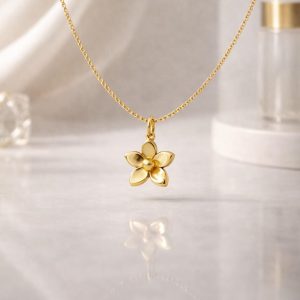 18k Solid Gold Blossom Necklace, Flower bloom Pendant, Nature Inspired Fine Jewelry