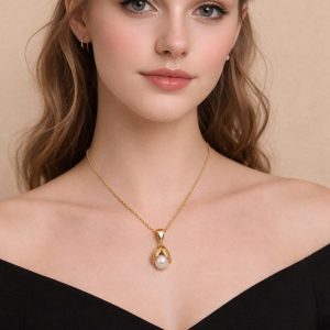 18K Solid Gold Bloom Pearl Pendant: Handmade Flower Leaf Necklace